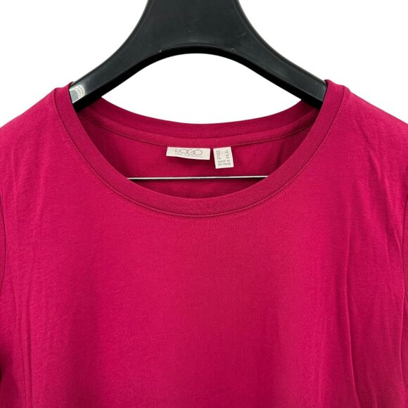 Lori Goldstein Logo Tunic Top Large Cotton Modal Knit Magenta Crew Short Sleeve - Picture 3 of 10